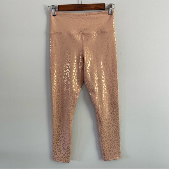 Zyia | Women’s Active Peach & Gold Metallic Leopard Print Leggings Tan Shimmer 4 - Picture 2 of 8